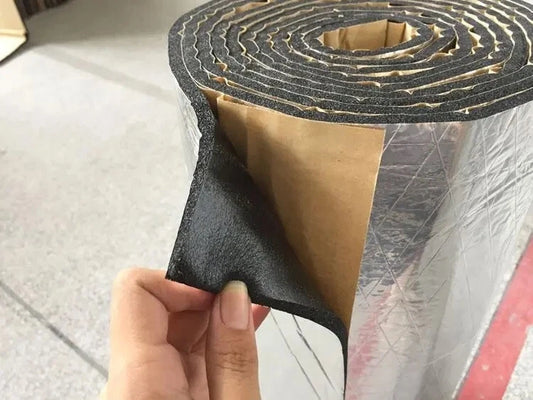 Self-adhesive automotive sound deadener roll with thermal insulation layer