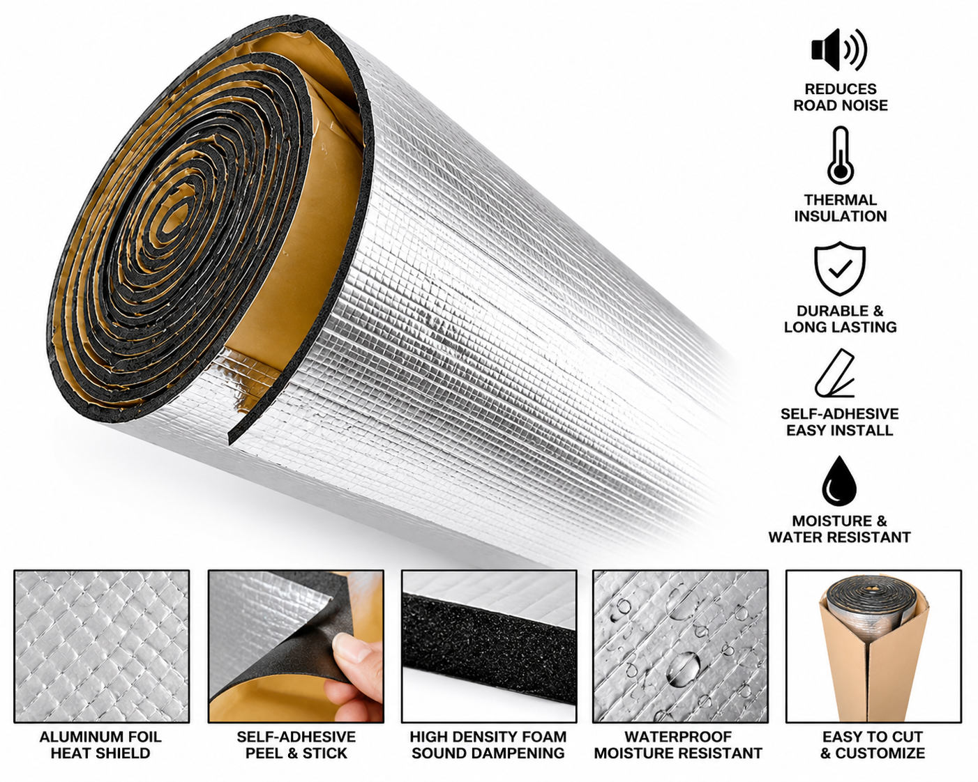 Automotive Sound Deadener & Heat Shield Insulation Roll – Car Noise & Heat Barrier
