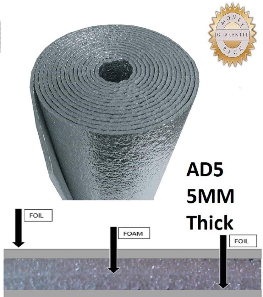 300 sqft  6ft x 50ft wide Reflective Foil Foam Insulation Heat Shield Thermal Insulation Shield Vapor Barrier 1/4 inch Thick